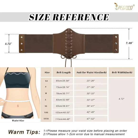 Women's Brown Elastic Costume Waist Belt Tied Waspie Corset Belts for Women - Picture 4 of 6
